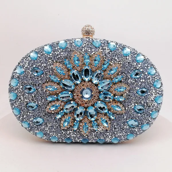 Snygga / Fina Silver Rhinestone Afton Kuvertväska 2025 Legering