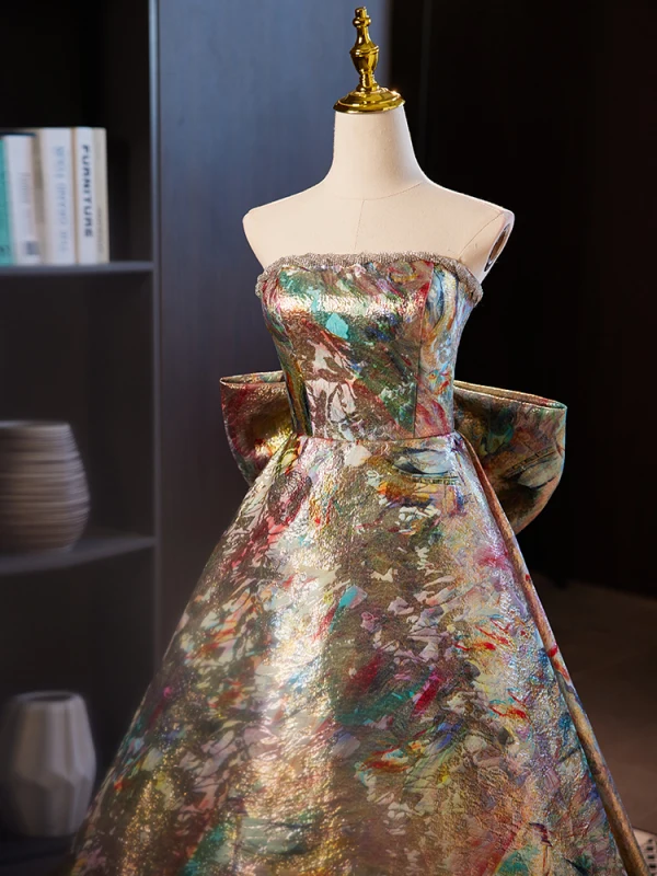 Vintage / Retro Multi-Colors Prom Dresses 2024 Ball Gown Strapless Sleeveless Backless Bow Floor-Length / Long Prom Formal Dresses