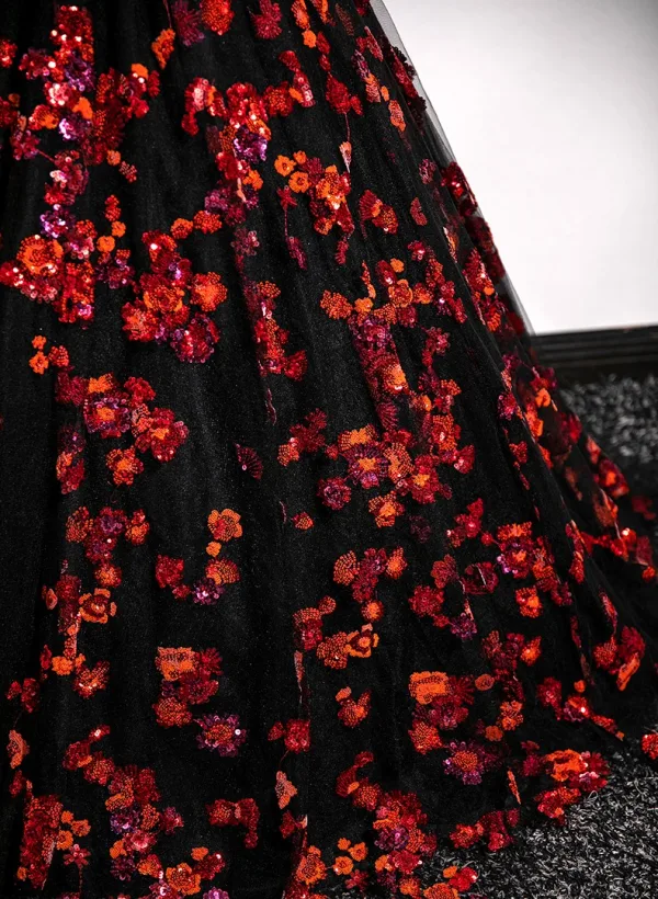 Elegant Black Sequins Prom Dresses 2025 Ball Gown Strapless Sleeveless Backless Floor-Length / Long Prom Formal Dresses
