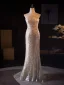 Luxe Scintillantes Champagne Paillettes Robe De Soirée 2026 Trompette / Sirène Bustier Gonflée Manches Courtes Dos Nu Train De Balayage Robe De Ceremonie