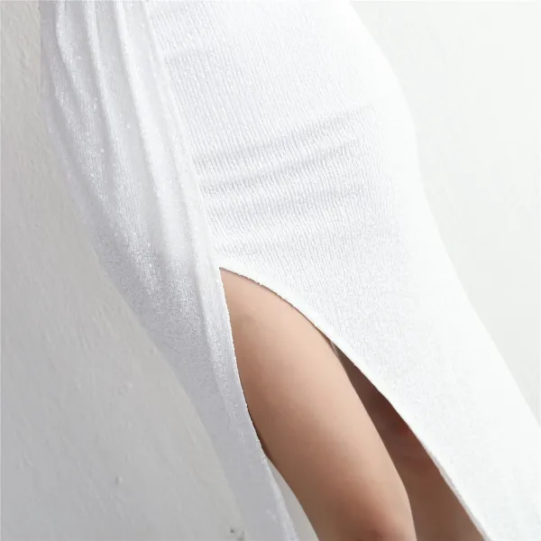 Sexy Schwarz Pailletten Gespaltete Front Abendkleider Meerjungfrau 2024 One-Shoulder Ärmellos Rückenfreies Lange Abend Festliche Kleider