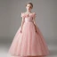 Chic / Beautiful Blushing Pink Sequins Flower Girl Dresses 2023 Ball Gown Off-The-Shoulder Short Sleeve Floor-Length / Long Prom