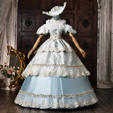 Middeleeuws Vintage Hemelsblauw Rhinestone Kant Bloem Cascading Ruches Galajurken 2026 Baljurk Spaghettibandjes Gezwollen Korte Mouwen Ruglooze Lange