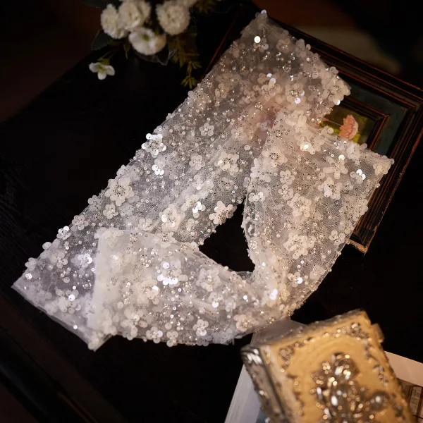 Bling Bling Blanche Perlage Perle Paillettes Tulle Gants Mariage 2026 Mariage