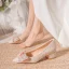 Charming Silver Rhinestone Lace Wedding Shoes 2024 4 cm Thick Heels Pointed Toe Wedding Pumps High Heels