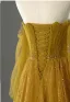 Vintage / Retro Yellow Beading Sequins Prom Dresses 2026 A-Line / Princess Off-The-Shoulder Long Sleeve Backless Floor-Length / Long Formal Dresses