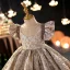 Chic / Beautiful Champagne Birthday Short Flower Girl Dresses 2022 Ball Gown Scoop Neck Beading Sequins Short Sleeve Flower Girl Dresses