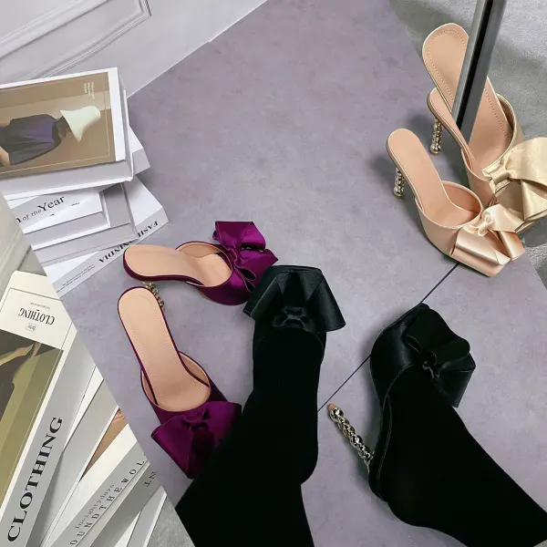 Chic / Beautiful Purple Satin Prom Bow Womens Sandals 2022 13 cm Stiletto Heels Open / Peep Toe Sandals High Heels