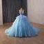 Blumenfee Himmelblau Applikationen Perle Ballkleider 2026 Ballkleid Bandeau Ärmellos Rückenfreies Kapelle-Schleppe Festliche Kleider