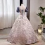 Fashion Dusky Pink Sequins Prom Dresses 2023 Ball Gown Square Neckline Bow Short Sleeve Backless Floor-Length / Long Formal Dresses