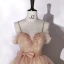 Charmant Champagner Ballkleider 2022 Ballkleid Spaghettiträger Ärmellos Rückenfreies Schleife Stoffgürtel Lange Festliche Kleider