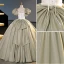 Elegant Sage Green Satin Prom Dresses 2023 Ball Gown Square Neckline Puffy Short Sleeve Backless Bow Floor-Length / Long Prom Formal Dresses