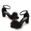 Charmant Schwarz Feder Abend Sandalen Damen 2026 Knöchelriemen 7 cm Stilettos Peeptoes Sandaletten Hochhackige
