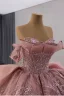Luxus / Herrlich Rosa Handgefertigt Perlenstickerei Pailletten Perle Ballkleider 2025 Ballkleid Bandeau Ärmellos Rückenfreies Königliche Schleppe Festliche Kleider