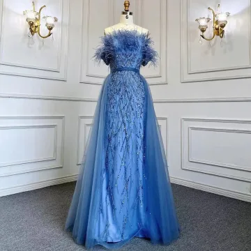 High End Ocean Blue Handmade Beading Sequins Split Front Prom Dresses 2024 Trumpet Mermaid Strapless Short Sleeve Backless Floor Length Long Prom Formal Dresses