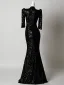 Scintillantes Noire Paillettes Robe De Soirée 2026 Trompette / Sirène V-Cou 3/4 Manches Longue Robe De Ceremonie