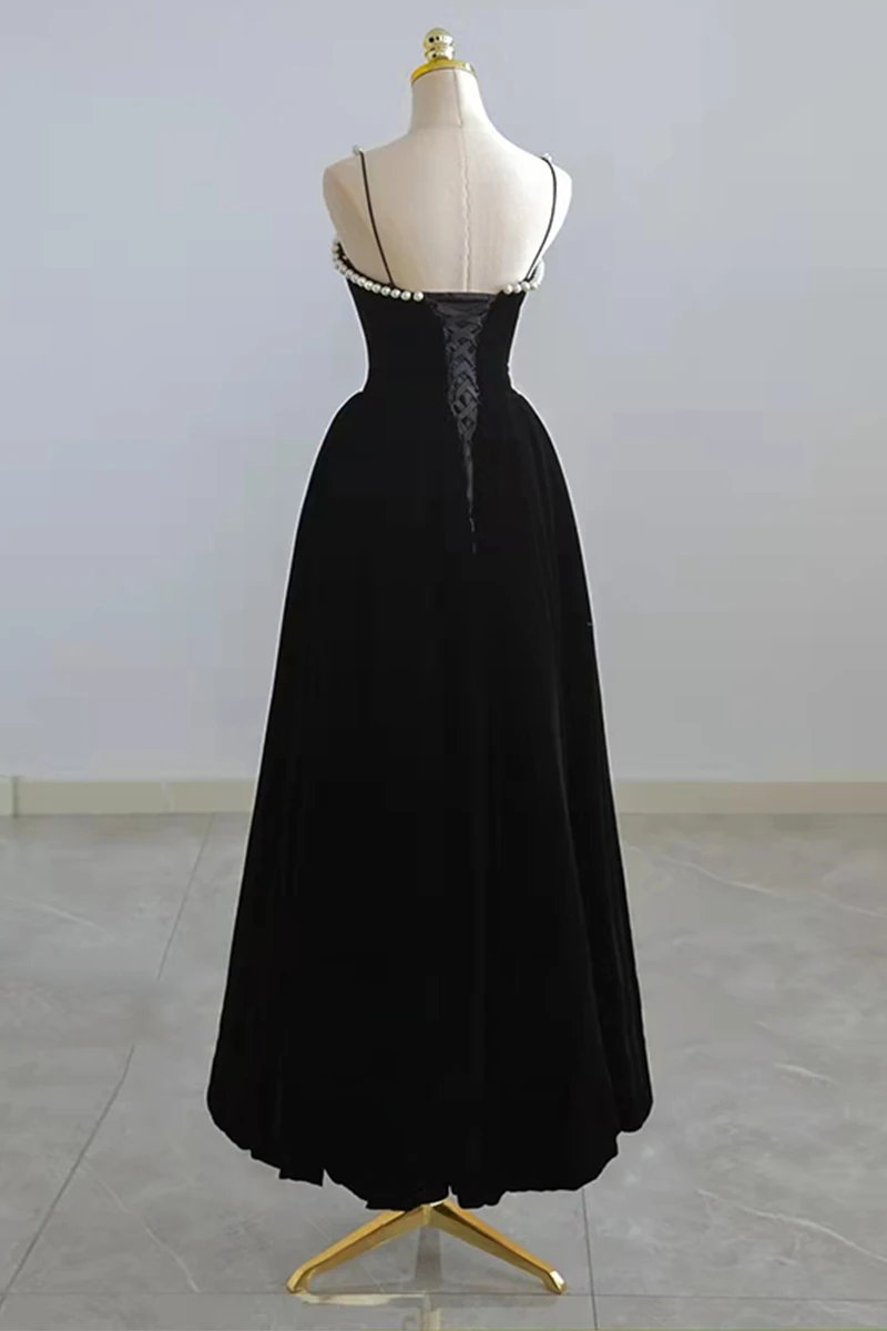 Vintage Retro Black Velour Homecoming Little Black Dress Graduation Dresses 2022 A-Line
