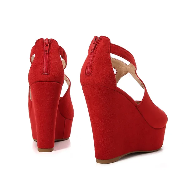 Schöne Rosa Sommer Freizeit Sandalen Damen 2022 Knöchelriemen 12 cm Keilabsatz Peeptoes Sandaletten