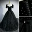 Bling Bling Noire Paillettes Robe De Bal 2022 Robe Boule Encolure Carrée Perle Manches Courtes Dos Nu Noeud Longue Robe De Ceremonie