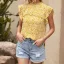 Casual Street Wear Floral Daisy Ocean Blue Loose Scoop Neck Women Blouses 2021 Ruffle Short Sleeve Summer Tops