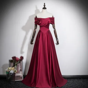 Vintage Retro Burgundy Prom Dresses 2026 A Line Princess Off The Shoulder Short Sleeve Backless Floor Length Long Formal Dresses