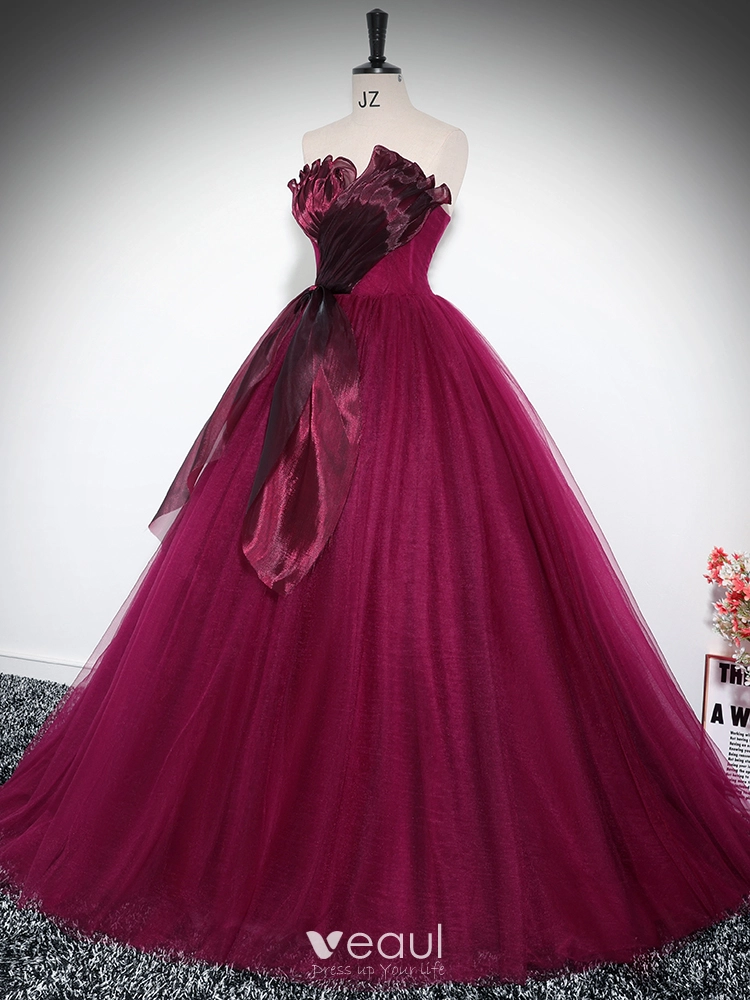 Penny Espejismo Tul Con Aplicado Vestido Borgoña