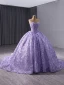 High End Charmant Lavendel Perlenstickerei Pailletten Ballkleider 2024 Ballkleid Bandeau Ärmellos Rückenfreies Sweep / Pinsel Zug Ball Festliche Kleider