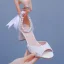 Elegante Beige Perle Knöchelriemen Schleife Brautschuhe 2024 7 cm Thick Heels Peeptoes Hochzeit Sandaletten Hochhackige
