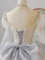Charmant Blanche Perlage Perle Faux Diamant Paillettes Robe De Mariée 2024 Robe Boule Col Haut Manches de cloche Dos Nu Noeud Tribunal Train Mariage