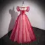 Elegante Rot Pailletten Ballkleider 2022 Ballkleid Eckiger Ausschnitt Geschwollenes Kurze Ärmel Rückenfreies Lange Ball Festliche Kleider