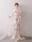 High-end Sexy Multi-Farger Beading Paljetter Blonder Blomst Selskapskjoler 2025 Trompet / Havfrue Kjæreste Uten Ermer Ryggløse Feie Tog Aften