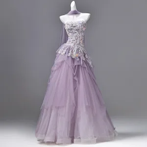 Flower Fairy Lavender Appliques Sequins Prom Dresses 2026 Ball Gown Strapless Sleeveless Backless Floor Length Long Formal Dresses