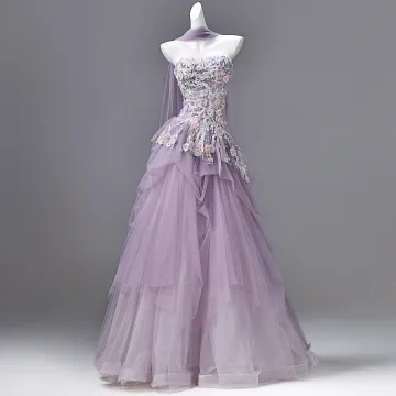 Blumenfee Lavendel Applikationen Pailletten Ballkleider 2026 Ballkleid Bandeau Ärmellos Rückenfreies Lange Festliche Kleider
