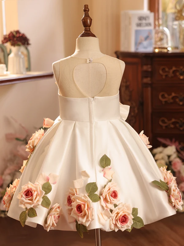 Flower Fairy Ivory Appliques Birthday Short Flower Girl Dresses 2024 Scoop Neck Sleeveless Backless