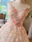 Flower Fairy Blushing Pink Sequins Appliques Prom Dresses 2024 Ball Gown Spaghetti Straps Sleeveless Backless Floor-Length / Long Prom Formal Dresses