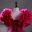 Vintage / Retro Ethnic Fuchsia Beading Prom Dresses 2023 Ball Gown Scoop Neck Ruffle Short Sleeve Backless Floor-Length / Long Prom Formal Dresses