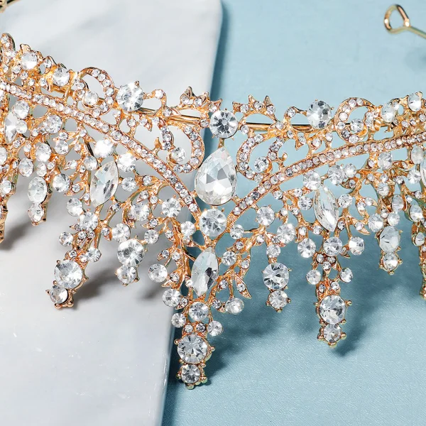 Vintage / Originale Doré Faux Diamant Mariage Tiare 2022 Alliage Accessoire Cheveux Mariage