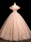 Vintage / Retro Blushing Pink Pearl Appliques Prom Dresses 2025 Ball Gown Off-The-Shoulder Sleeveless Backless Floor-Length / Long Prom Formal Dresses