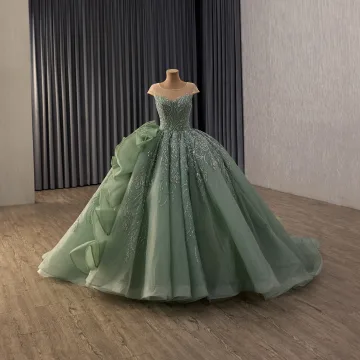 Vintage Retro Sage Green Handmade Beading Pearl Sequins Prom Dresses 2026 Ball Gown Scoop Neck Cap Sleeves Backless Sweep Train Formal Dresses