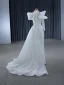 Haut de Gamme Bling Bling Blanche Fait main Perlage Perle Paillettes Robe De Mariée 2024 Trompette / Sirène Col Haut Manches Longues Train De Balayage Mariage