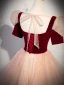 Chic / Beautiful Burgundy Glitter Cascading Ruffles Prom Dresses 2023 Ball Gown Square Neckline Short Sleeve Backless Floor-Length / Long Prom Formal Dresses