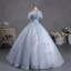 Elegant Champagne Beading Sequins Prom Dresses 2023 Ball Gown Square Neckline Puffy Short Sleeve Backless Floor-Length / Long Prom Formal Dresses