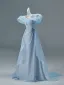 Fashion Sky Blue Beading Sequins Satin Prom Dresses 2026 A-Line / Princess Off-The-Shoulder Sleeveless Backless Sweep Train Formal Dresses