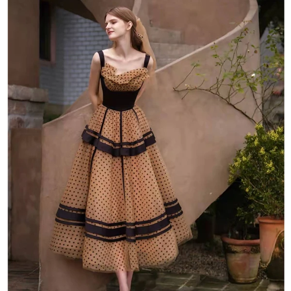 Chic / Beautiful Brown Spotted Homecoming Graduation Dresses 2022 A-Line / Princess Square Neckline Sleeveless Backless Floor-Length / Long Formal Dresses