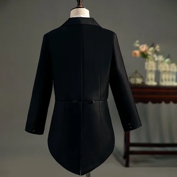 Black Long Sleeve Wedding Boys Wedding Suits 2025 Body Jewellery Coat Tailcoat / Tuxedo Girdle Pants Shirt Tie Vest