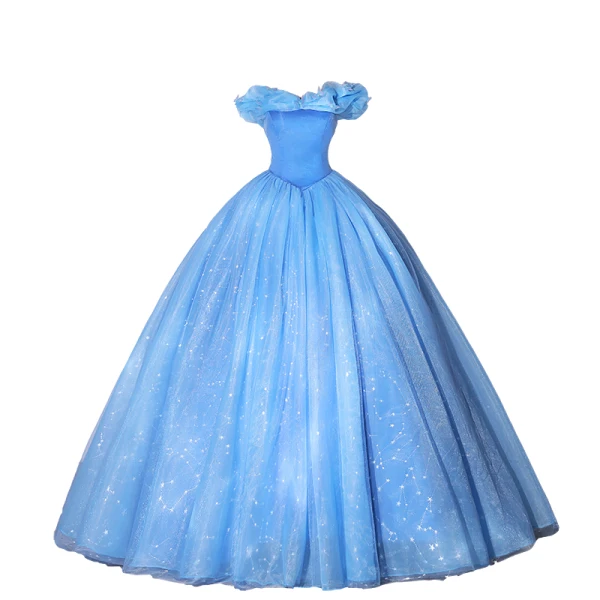 Cinderella Elegant Sky Blue Sequins Prom Dresses 2023 Ball Gown Ruffle Off-The-Shoulder Sleeveless Backless Floor-Length / Long Prom Formal Dresses