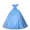 Kopciuszek Eleganckie Błękitne Cekiny Sukienki Na Bal 2023 Suknia Balowa Wzburzyć Przy Ramieniu Bez Rękawów Bez Pleców Długie Bal Sukienki Wizytowe
