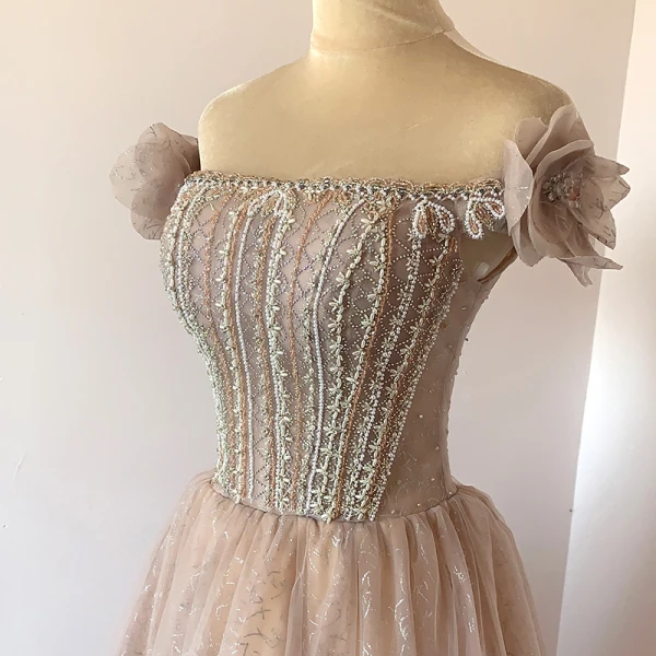 Charming Blushing Pink Beading Pearl Evening Dresses 2023 A-Line / Princess Strapless Appliques Sleeveless Backless Floor-Length / Long Evening Party Formal Dresses
