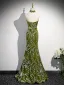 Fashion Green Sequins Velvet Evening Dresses 2024 Trumpet / Mermaid Strapless Sleeveless Backless Sweep Train Evening Party Formal Dresses