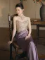 Amazing / Unique Lavender Appliques Printing Evening Dresses  2025 Trumpet / Mermaid Strapless Sleeveless Backless Sweep Train Evening Party Formal Dresses